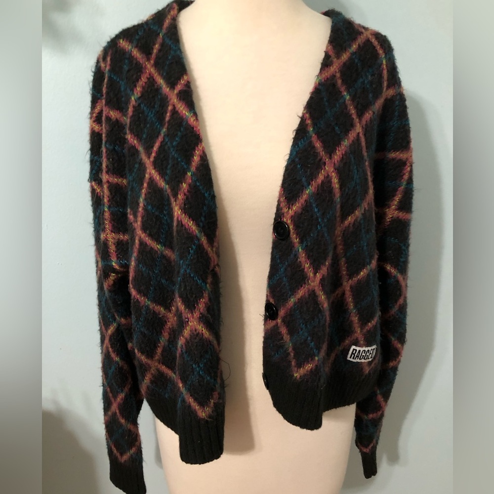 Ragged Priest Argyle Cardigan Sweater Size Small